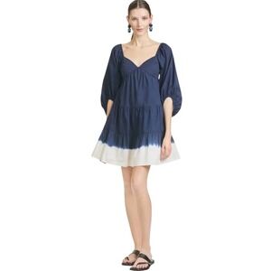 $295 NWT SACHIN & BABI Kyle Mini Dress Navy Blue Puff Sleeve Smocked Nautical XS